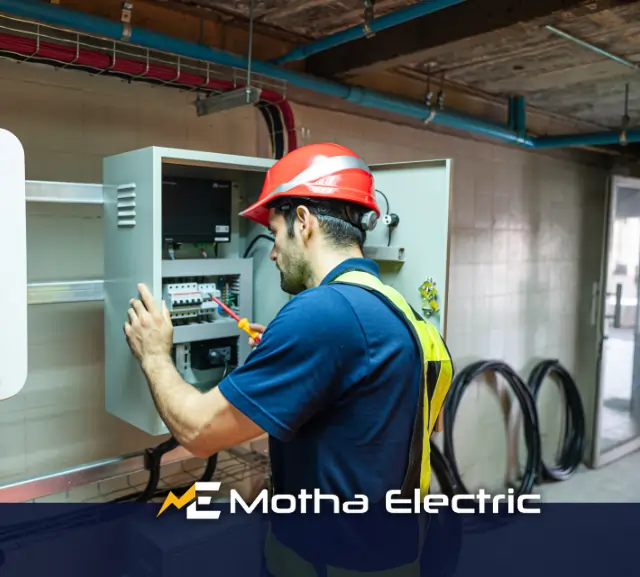 Electrician performing an electrical inspection for Motha Electric in Middlesex County