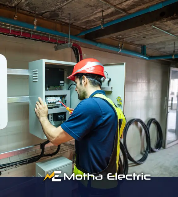 Motha Electrician performing an electrical panel inspection in Middlesex County, MA.