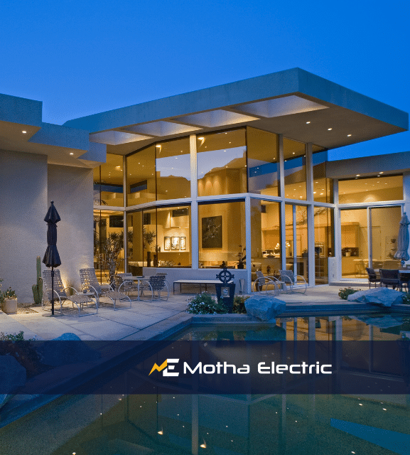 Well-lit house showcasing Motha Electric's professional lighting services.