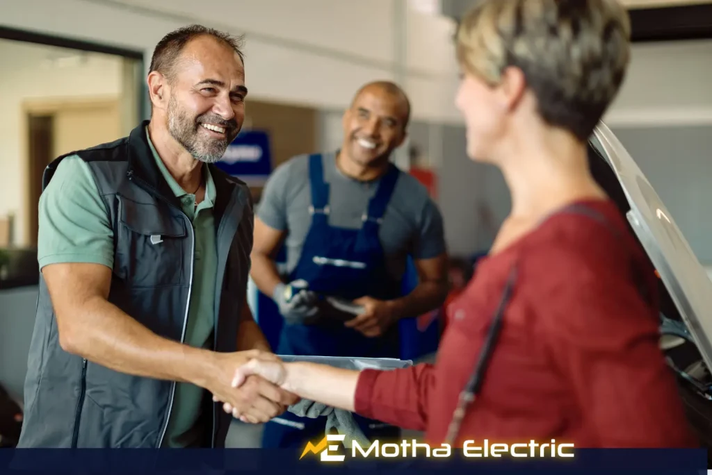 electrician meeting with customers