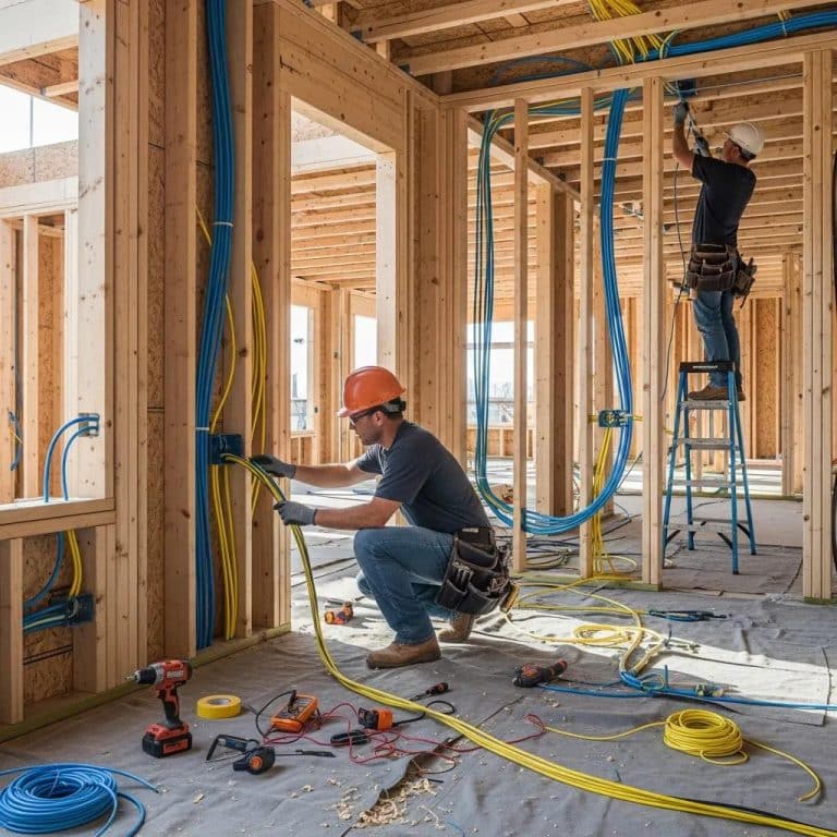 New home construction with electrical wiring, highlighting safe installation practices